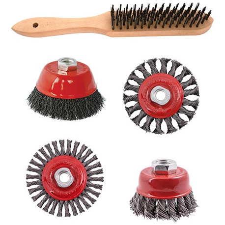 WIRE BRUSH ANGLE GRINDER KIT M14 CRIMPED and KNOTTED SET 5PCE HAND BRUSH