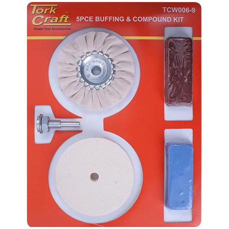 POLISHING BUFFING and COMPOUND KIT 5PCE WITH FELT BUFF FOR DRILL