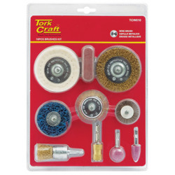 WIRE BRUSH SET 10 PIECE WITH HEX SHANK and BUFF KIT FOR DRILL