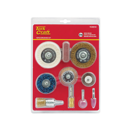 WIRE BRUSH SET 10 PIECE WITH HEX SHANK and BUFF KIT FOR DRILL