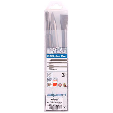 SDS CHISEL SET PLASTIC TUBE POINT X250MM FLAT 20X250 FLAT 40X250