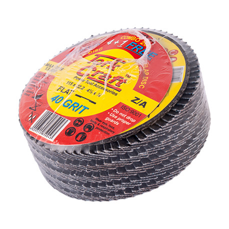 FLAP DISC ZIRCONIUM 115MM 40 GRIT FLAT 4+1 FREE