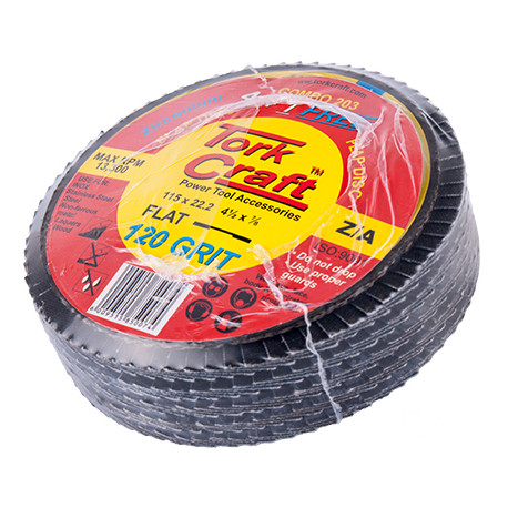 FLAP DISC ZIRCONIUM 115MM 120 GRIT FLAT 4+1 FREE