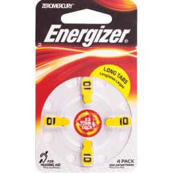 ENERGIZER HEARING AID BATTERY AZ10 YELLOW 4 PACK (MOQ 6)