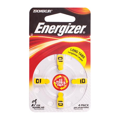 ENERGIZER HEARING AID BATTERY AZ10 YELLOW 4 PACK (MOQ 6)