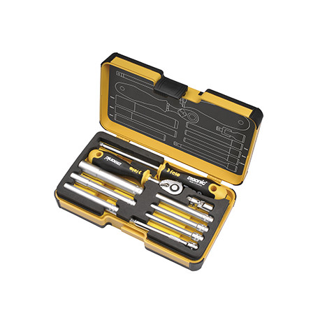 FELO 057 ERG. RATCHET SET 10PCS NUT DR. 1/4```` STRONG BOX