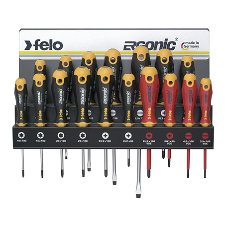 FELO 400 S/DRIVER SET 17PC ERGONIC/VDE XXL-STEEL RACK SL/PH/PZ/TX WALL