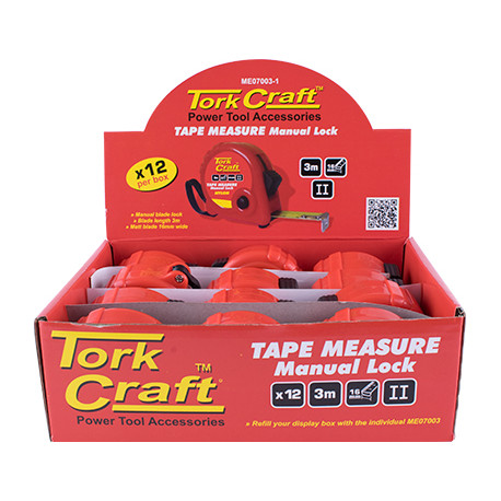 MEASURING TAPE M/LOCK 3M X 16MM PLASTIC CASING DISP.BOX (12 X ME07003)