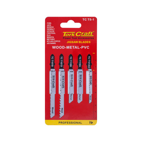 T-SHANK JIGSAW BLADES 5 PIECE ASSORTED