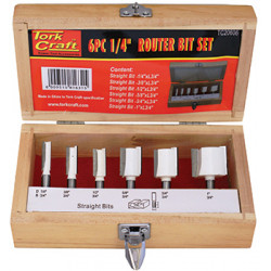 ROUTER BIT SET 6PC STRAIGHT BITS WOOD CASE