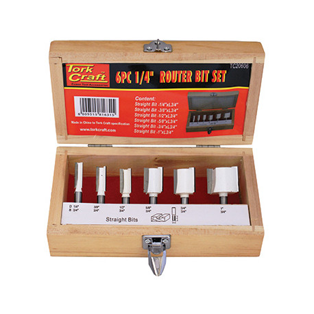 ROUTER BIT SET 6PC STRAIGHT BITS WOOD CASE